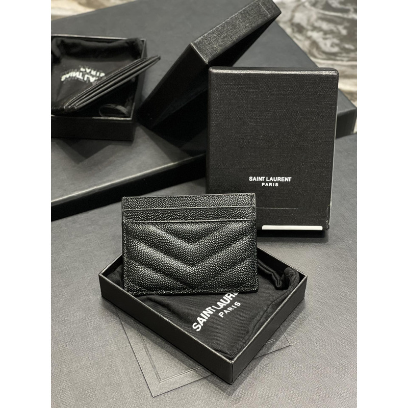 Saint Laurent Monogram Silver Metal Card Hold Black