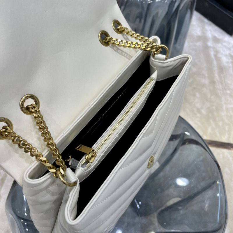 Saint Laurent Loulou Medium Quilted Leather Shoulder Bag White