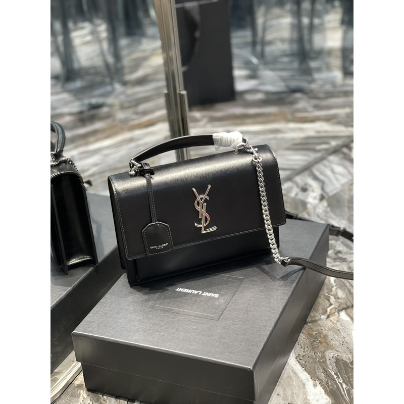 Saint Laurent Sunset Medium Top Handle in Smooth Leather Black