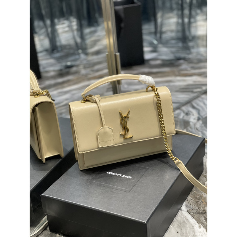 Saint Laurent Sunset Medium Top Handle in Smooth Leather Beige