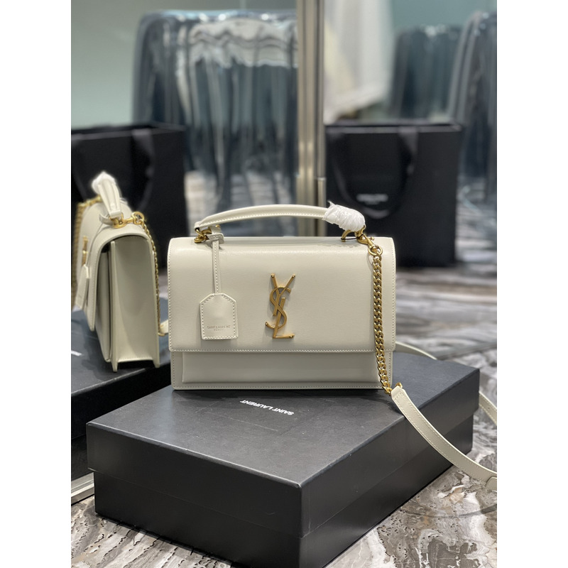 Saint Laurent Sunset Medium Top Handle in Smooth Leather White