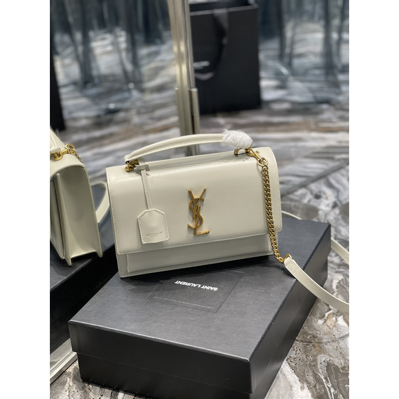 Saint Laurent Sunset Medium Top Handle in Smooth Leather White