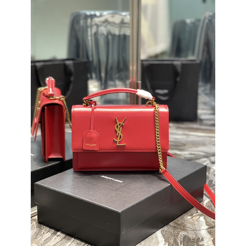 Saint Laurent Sunset Medium Top Handle in Smooth Leather Red