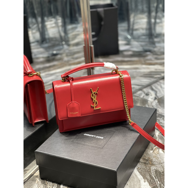 Saint Laurent Sunset Medium Top Handle in Smooth Leather Red