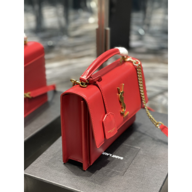 Saint Laurent Sunset Medium Top Handle in Smooth Leather Red