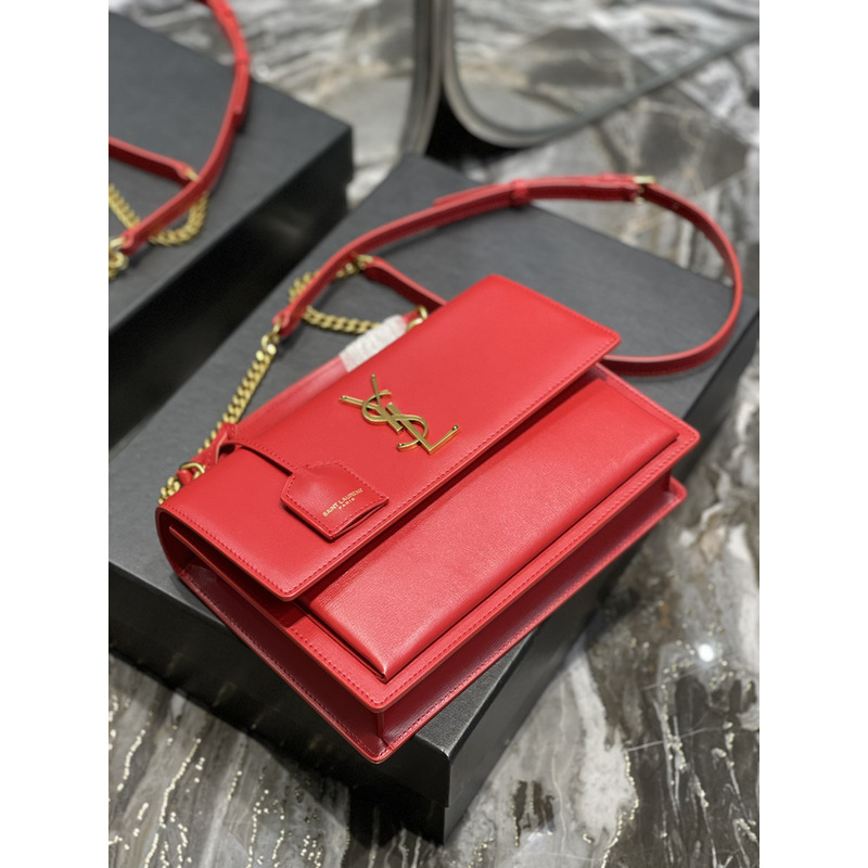 Saint Laurent Sunset Medium Top Handle in Smooth Leather Red