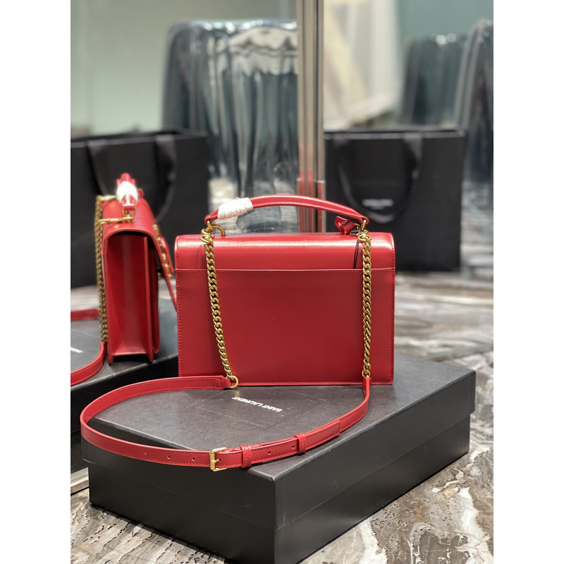 Saint Laurent Sunset Medium Top Handle in Smooth Leather Red