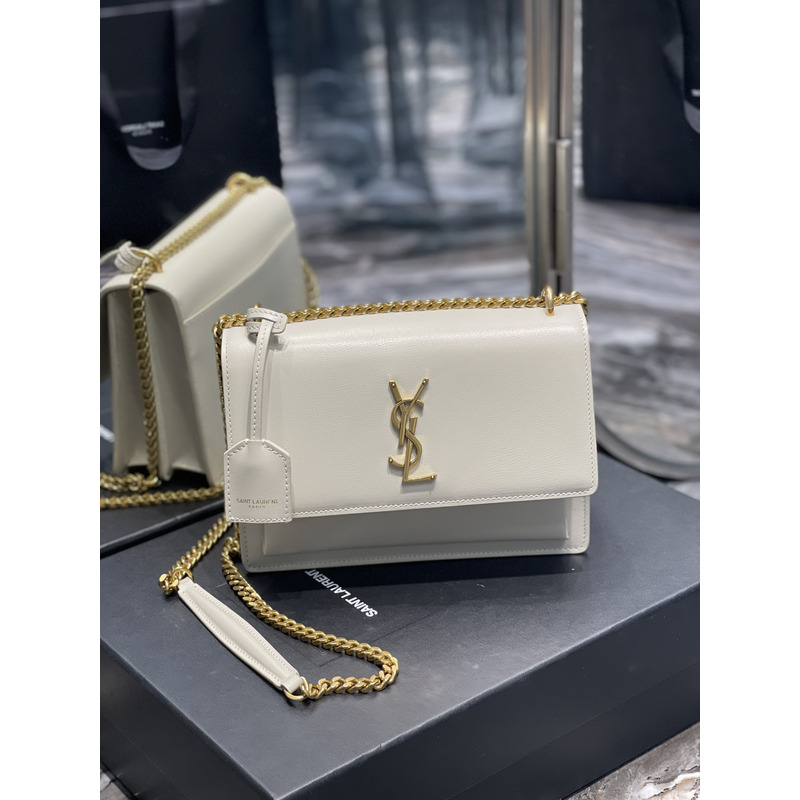 SAINT LAURENT Sunset Shoulder Bag White Leather