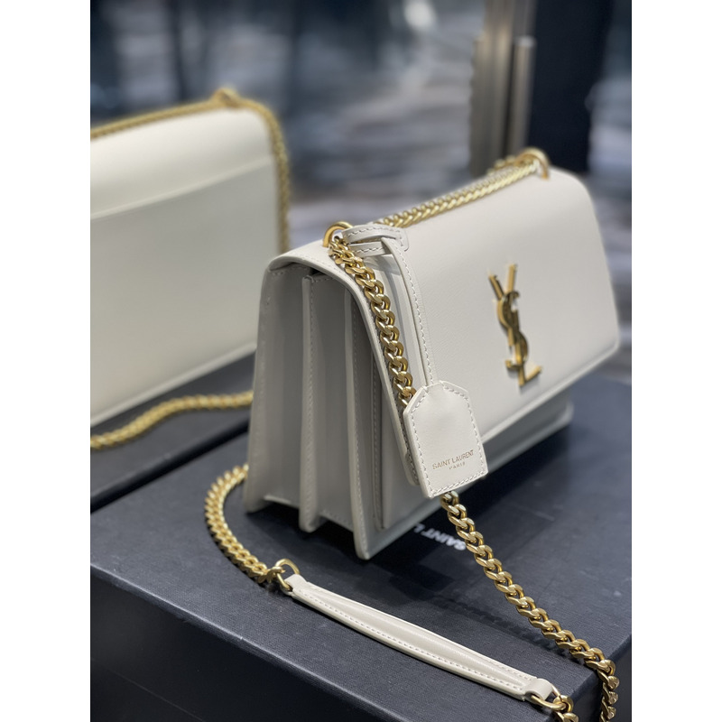 SAINT LAURENT Sunset Shoulder Bag White Leather