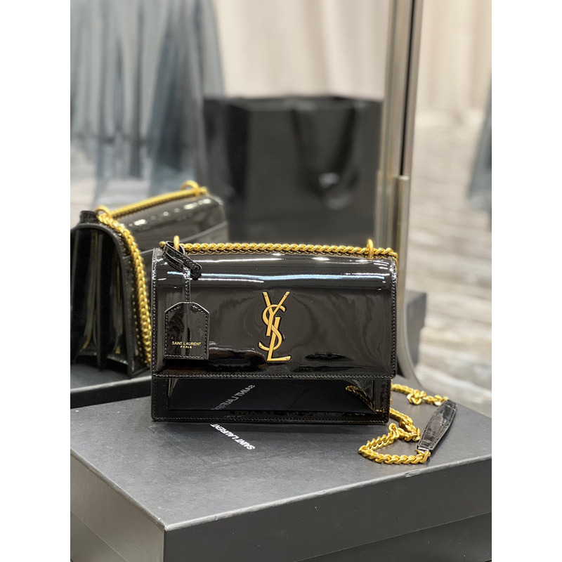 Saint Laurent Sunset Patent Leather Crossbody Bag Gold Chain