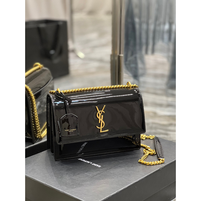 Saint Laurent Sunset Patent Leather Crossbody Bag Gold Chain