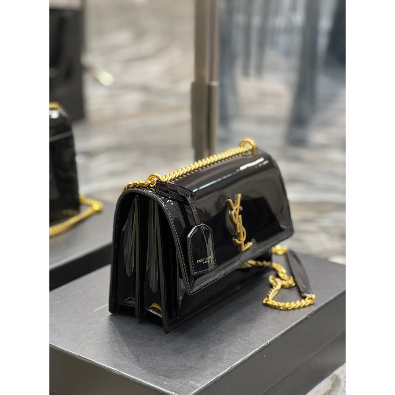 Saint Laurent Sunset Patent Leather Crossbody Bag Gold Chain