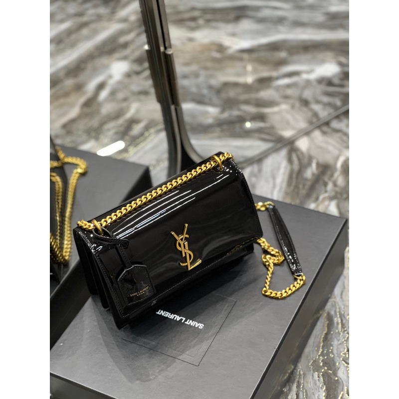 Saint Laurent Sunset Patent Leather Crossbody Bag Gold Chain