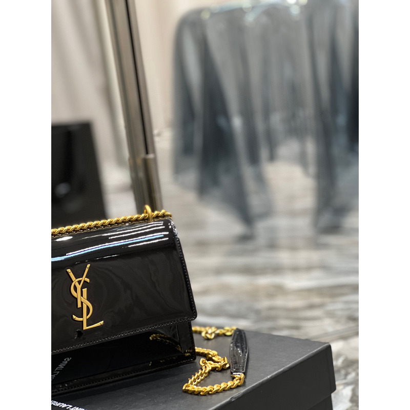 Saint Laurent Sunset Patent Leather Crossbody Bag Gold Chain