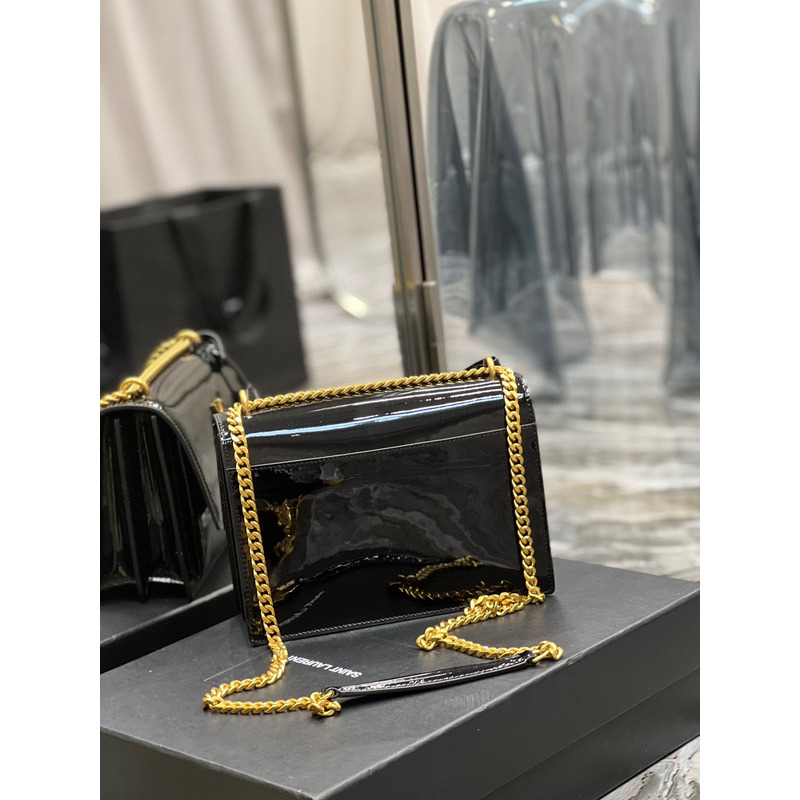 Saint Laurent Sunset Patent Leather Crossbody Bag Gold Chain