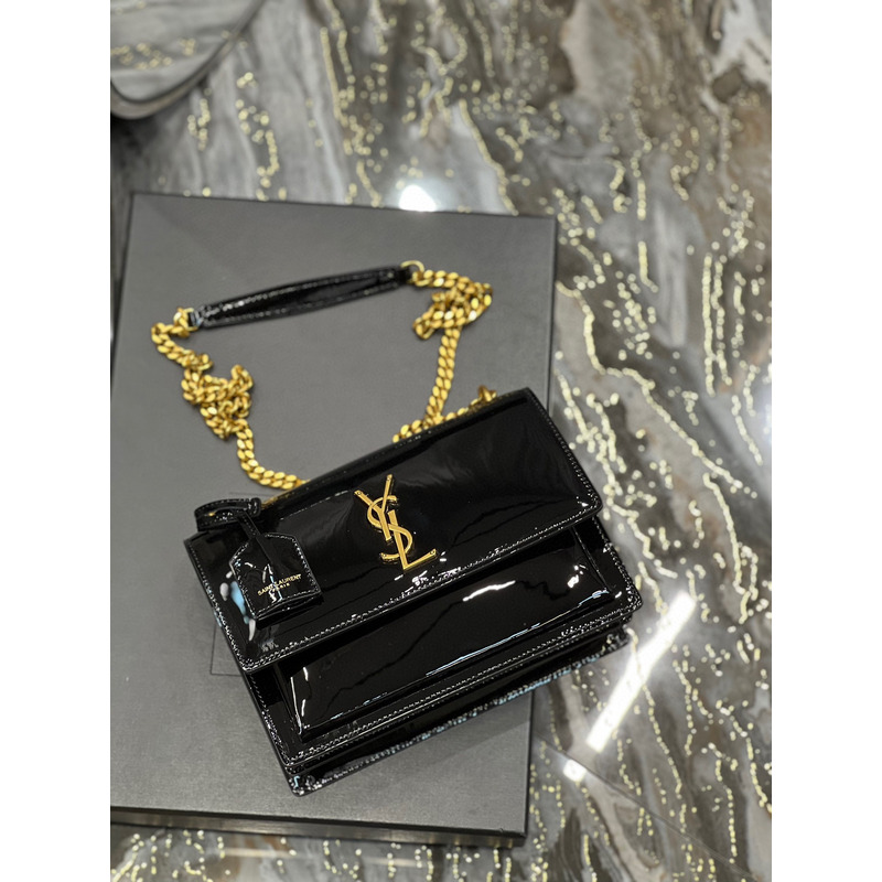 Saint Laurent Sunset Patent Leather Crossbody Bag Gold Chain