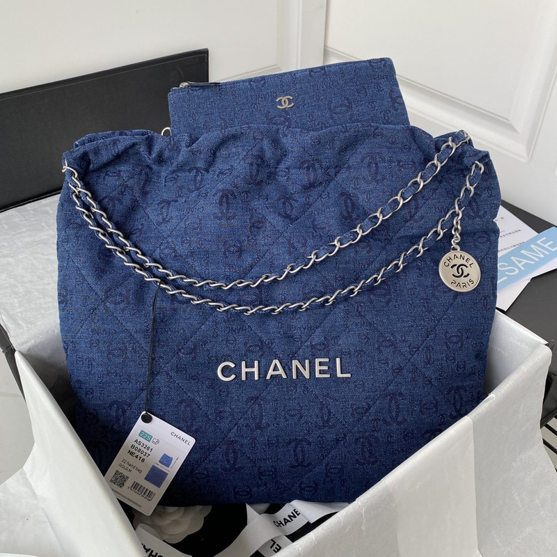 Ch*el 22 denim tote bag blue