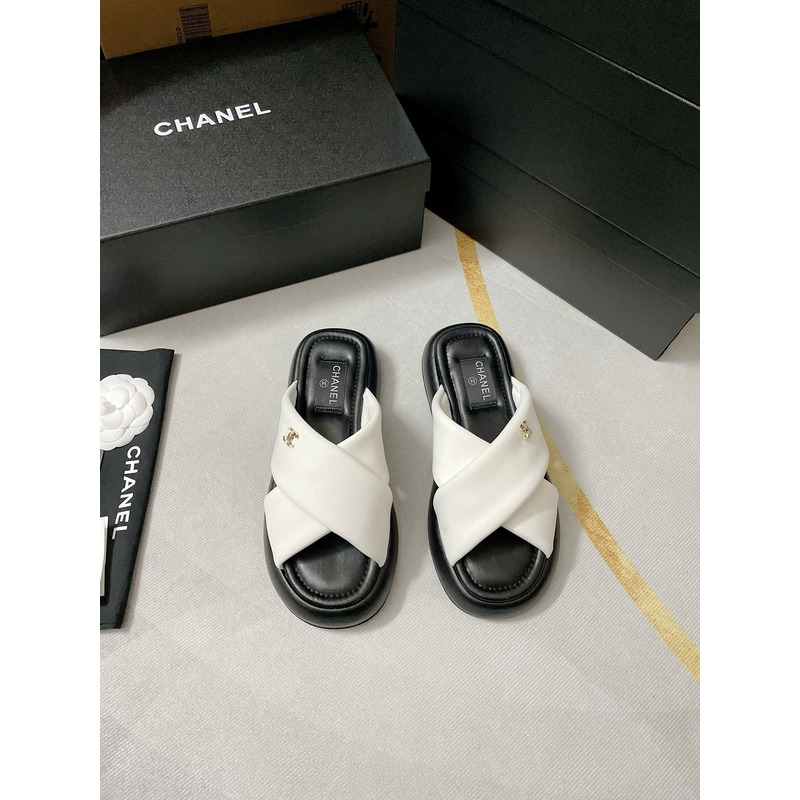 Ch*el fabric mules white