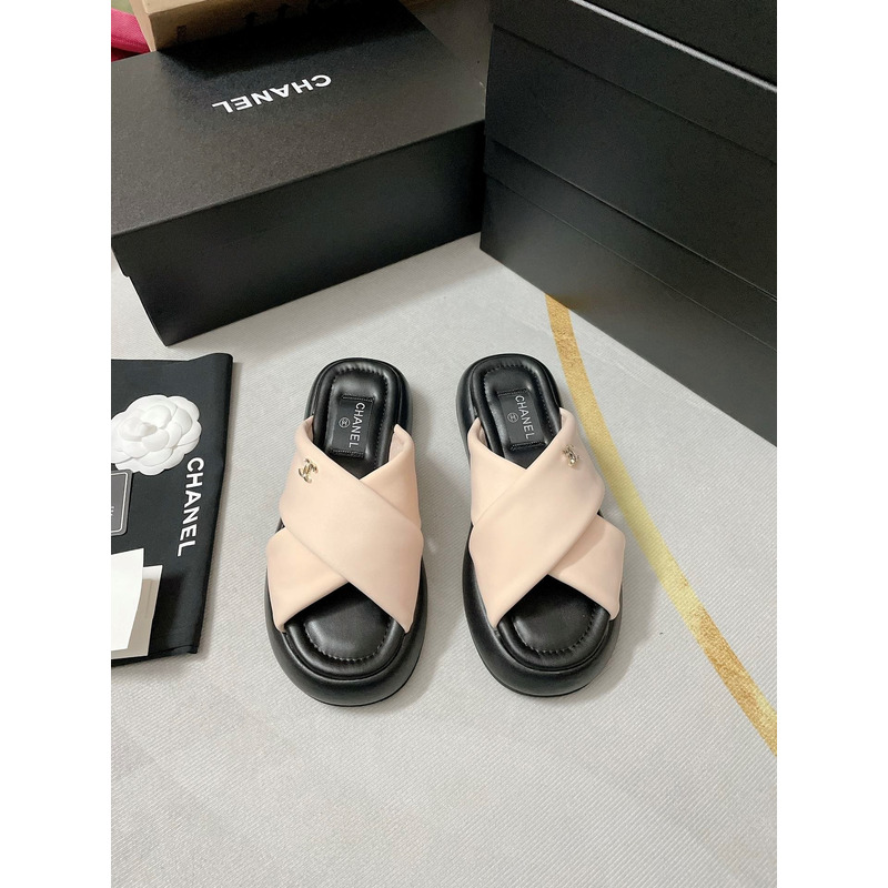 Ch*el fabric mules nude pink