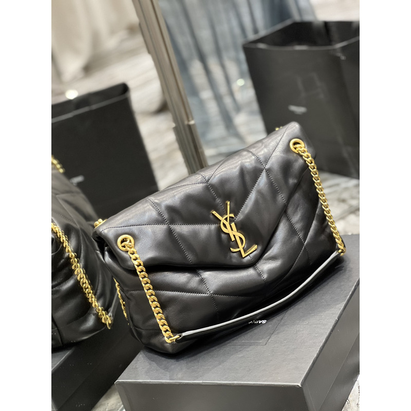 Saint Laurent Puffer Lambskin Chain Bag Bronze-Toned Metal Hardware Medium