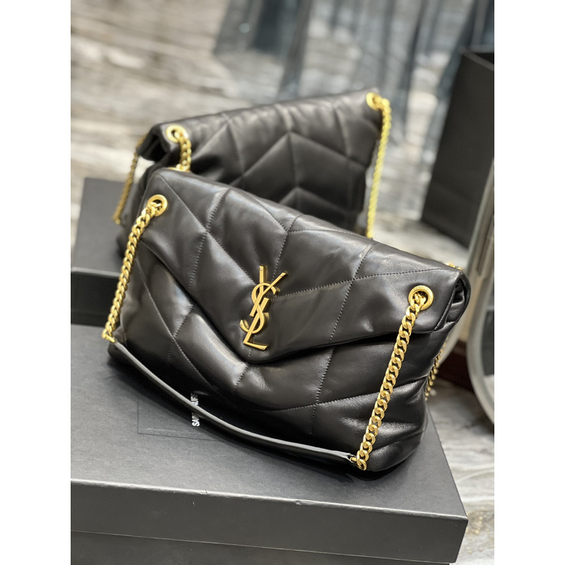 Saint Laurent Puffer Lambskin Chain Bag Bronze-Toned Metal Hardware Medium