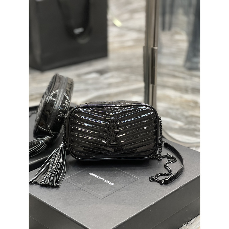 Saint Laurent Glossy Embossed Camera Bag Black