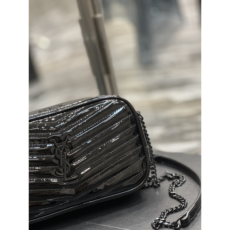 Saint Laurent Glossy Embossed Camera Bag Black