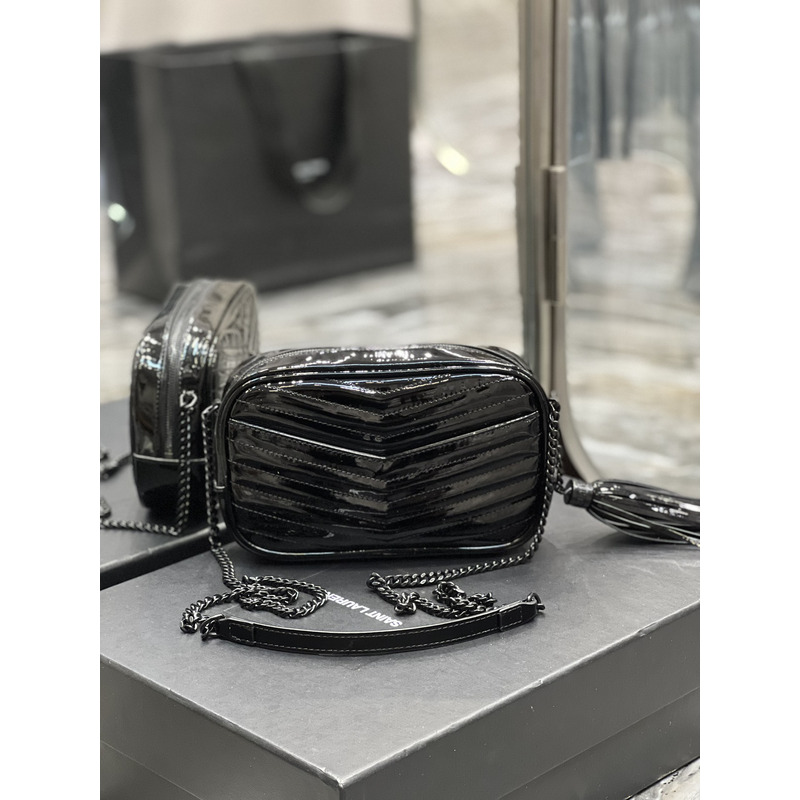 Saint Laurent Glossy Embossed Camera Bag Black