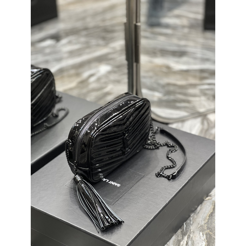 Saint Laurent Glossy Embossed Camera Bag Black