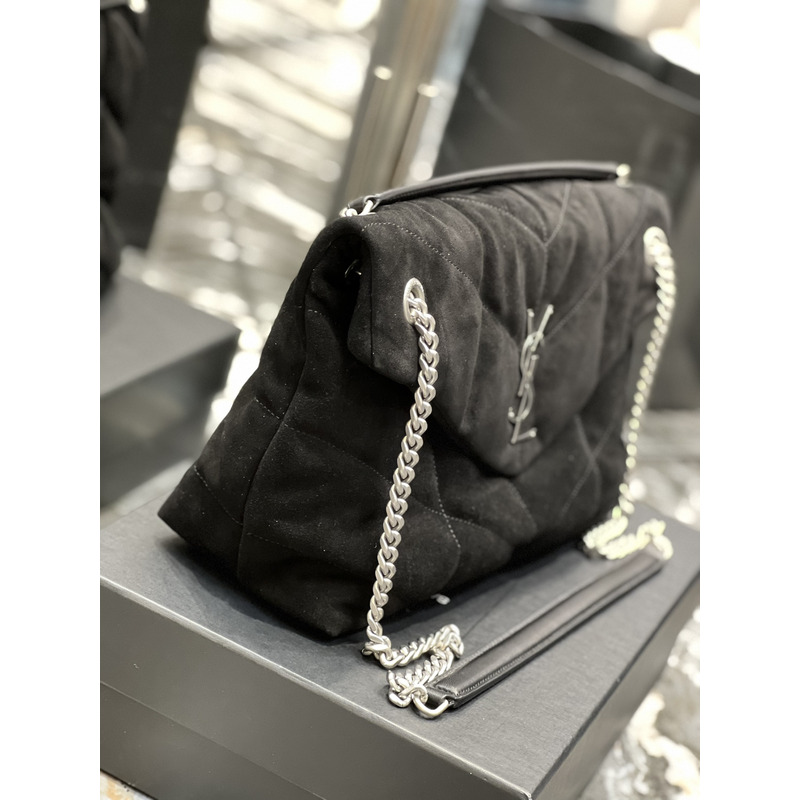 Saint Laurent Loulou Suede Shoulder Bag Black