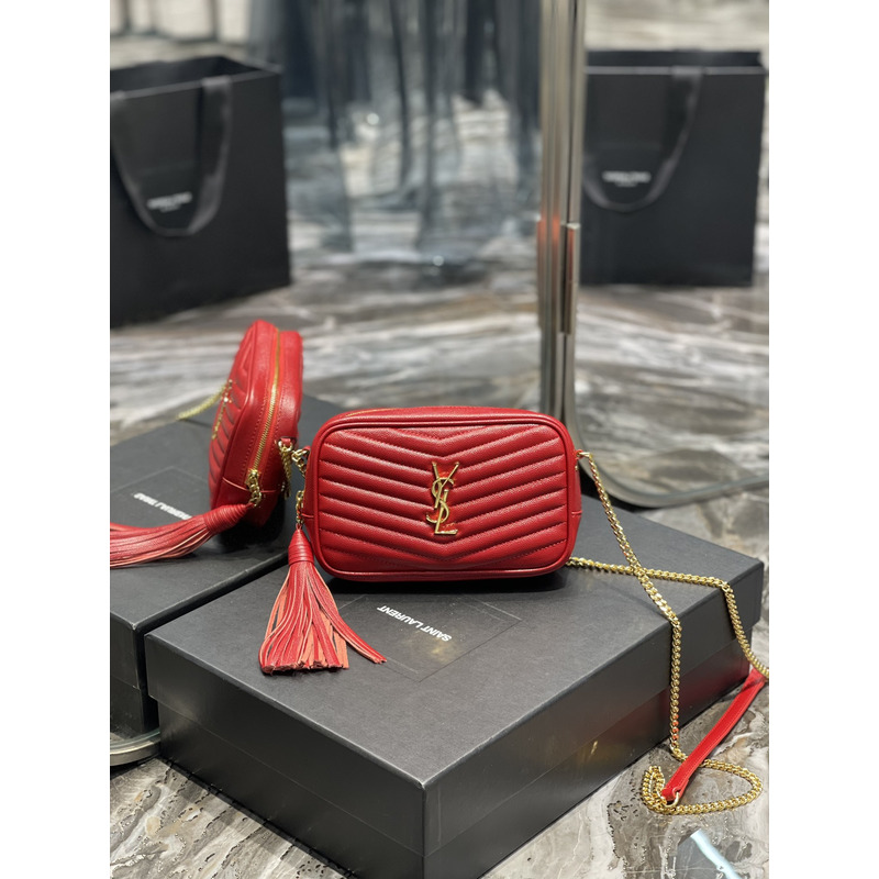 Saint Laurent Embossed Camera Bag Red