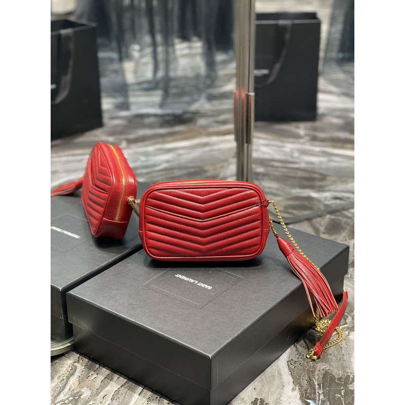 Saint Laurent Embossed Camera Bag Red