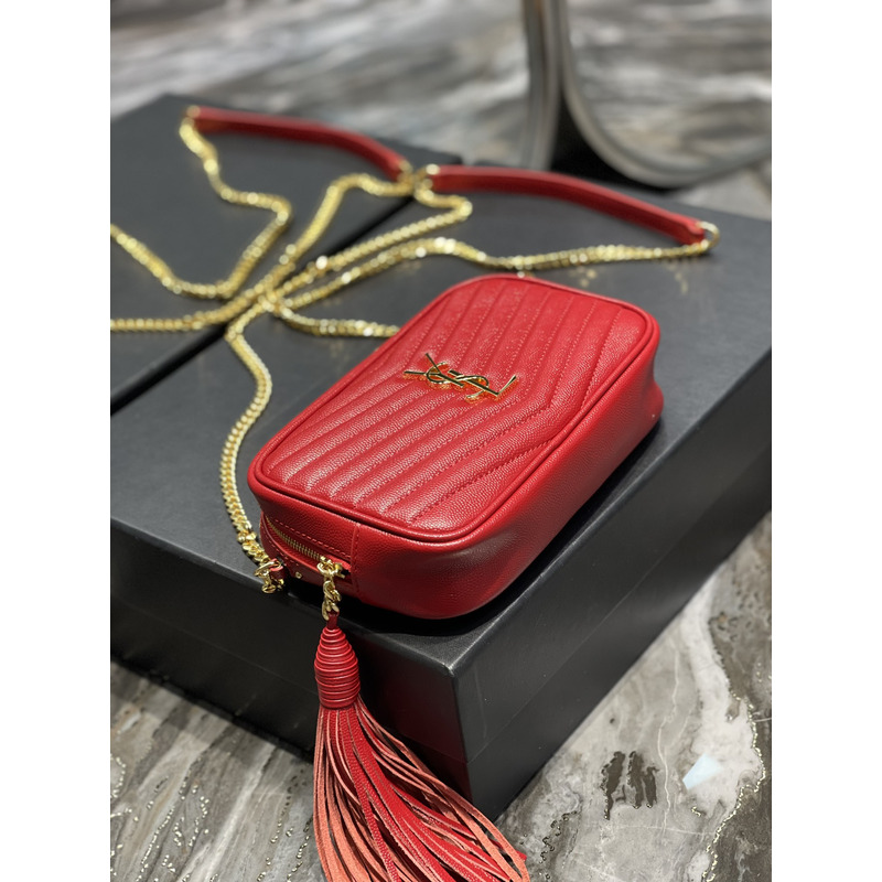 Saint Laurent Embossed Camera Bag Red