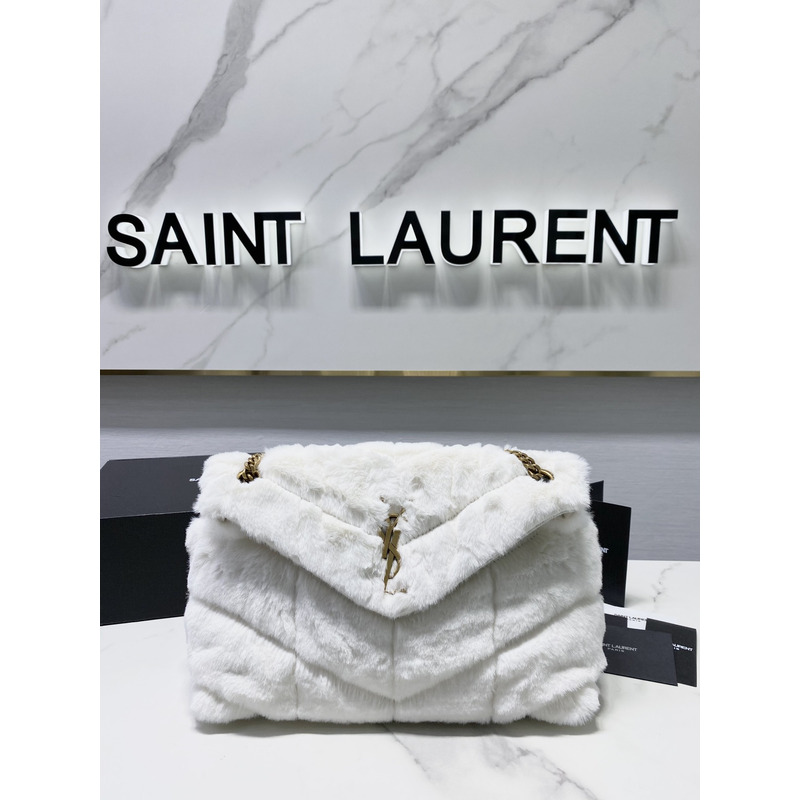 Saint Laurent Loulou Toy Wool Shoulder Bag White