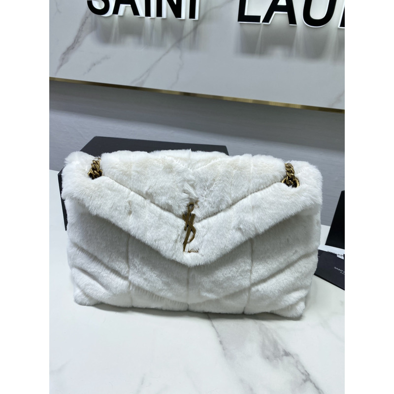 Saint Laurent Loulou Toy Wool Shoulder Bag White