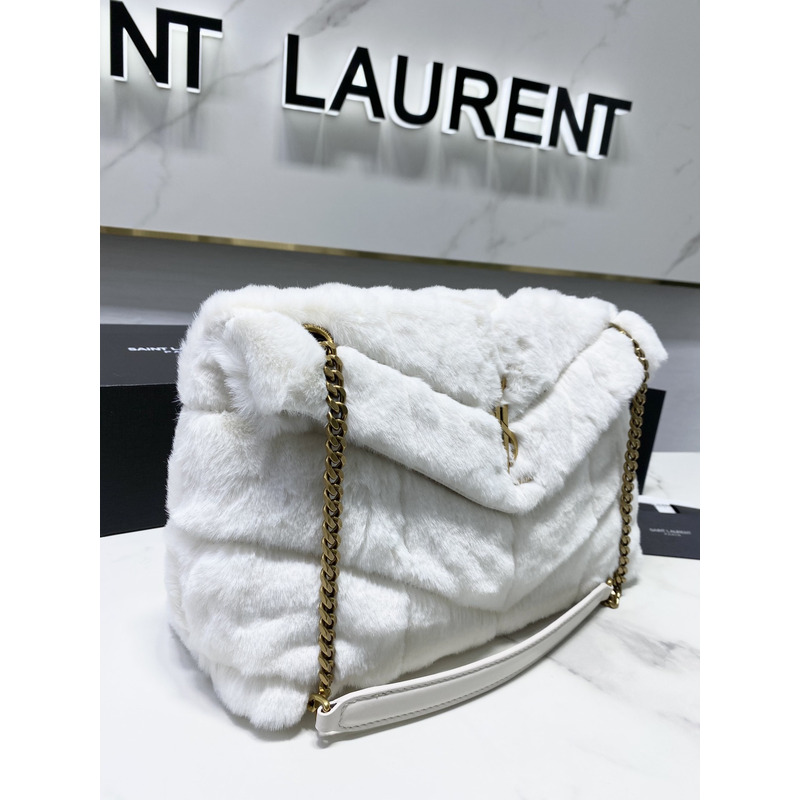 Saint Laurent Loulou Toy Wool Shoulder Bag White