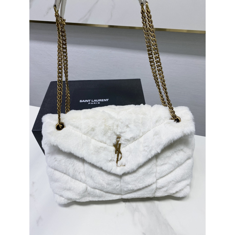 Saint Laurent Loulou Toy Wool Shoulder Bag White