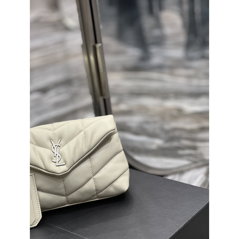 Saint Laurent Loulou Puffer Handbag White Silver