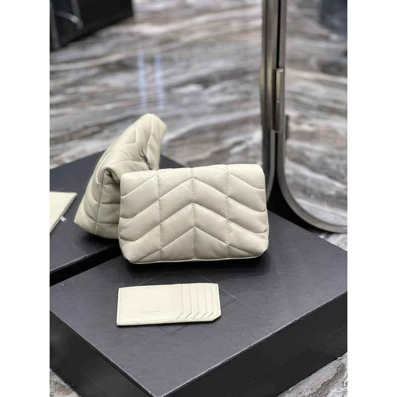 Saint Laurent Loulou Puffer Handbag White Silver