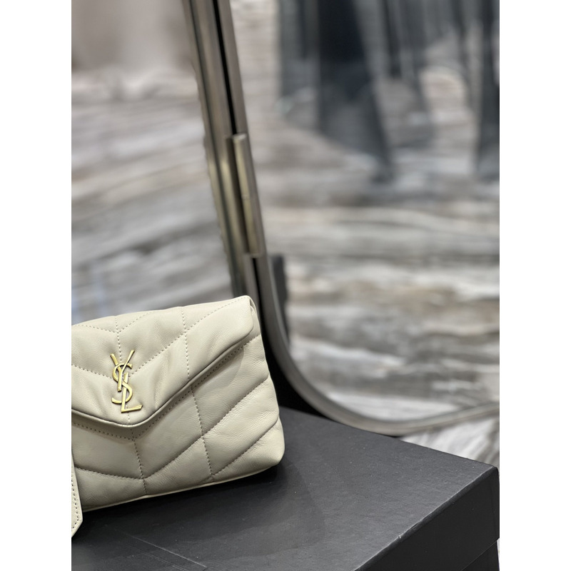 Saint Laurent Loulou Puffer Handbag White Gold