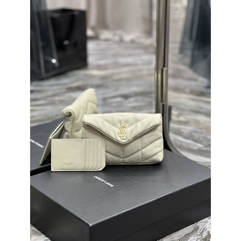 Saint Laurent Loulou Puffer Handbag White Gold