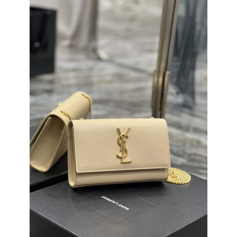 Saint Laurent Kate Pebble Grained Calfskin Shoulder Bag Small Beige