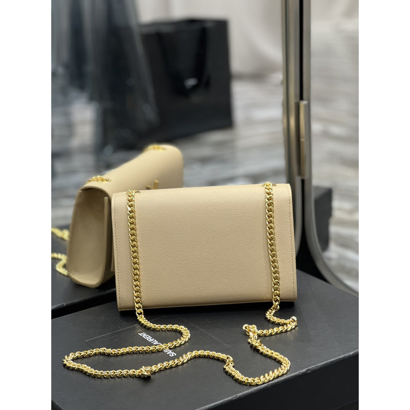 Saint Laurent Kate Pebble Grained Calfskin Shoulder Bag Small Beige