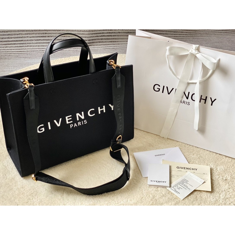 Givenchy G-Tote Leather-trimmed Printed Canvas Tote Black