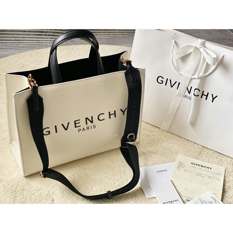 Givenchy G-Tote Leather-trimmed Printed Canvas Tote Off white