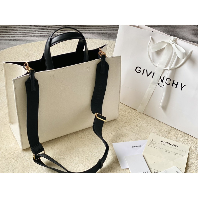 Givenchy G-Tote Leather-trimmed Printed Canvas Tote Off white