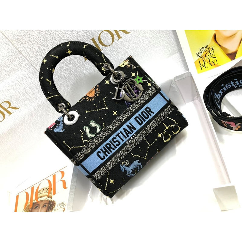 D*or lady d-lite bag black mu multicolor D*or pixel zodiac embroidery