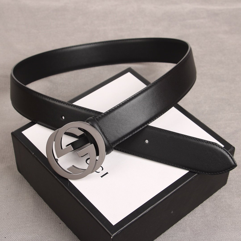 G*u*i gg logo cowhide leather belt black