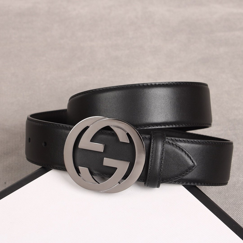 G*u*i gg logo cowhide leather belt black