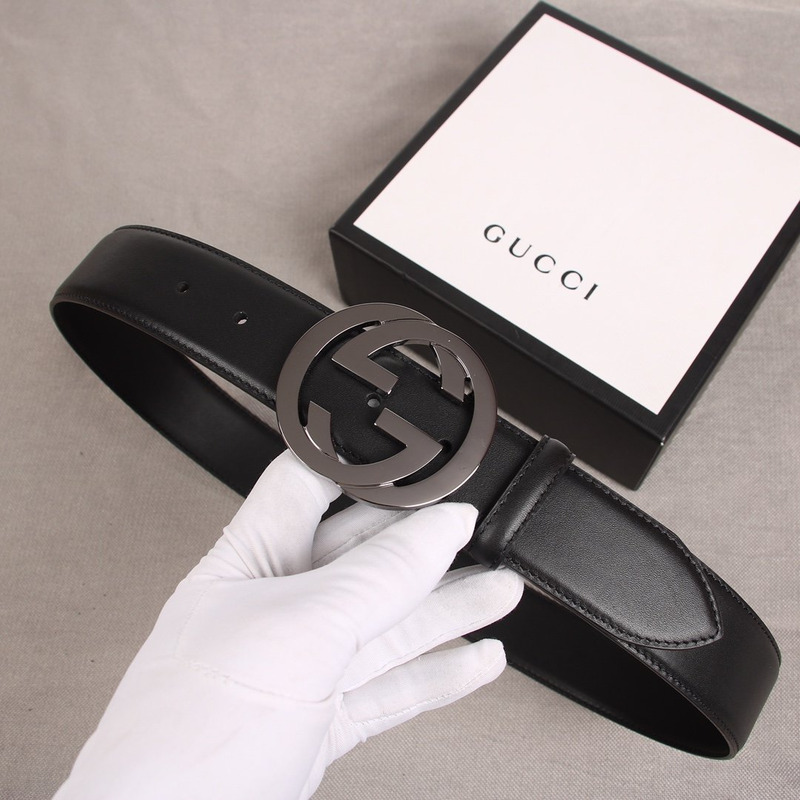 G*u*i gg logo cowhide leather belt black